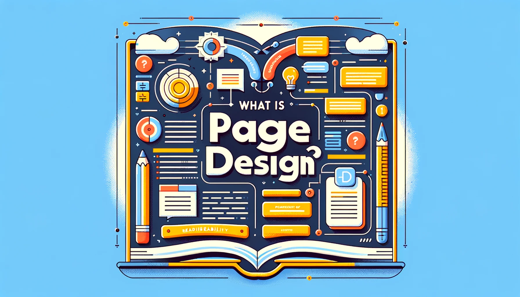 Image of a colorful page with a big question in the center, "What is Page Design?"