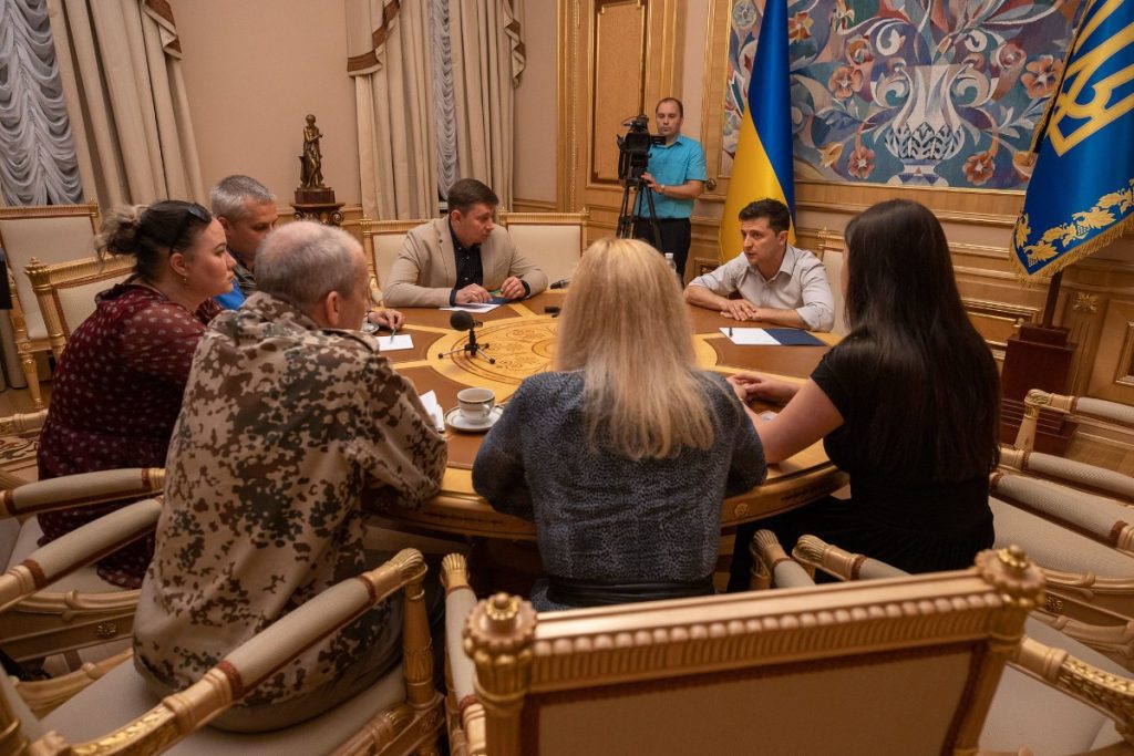 President Zelenskyy of Ukraine meets with volunteers